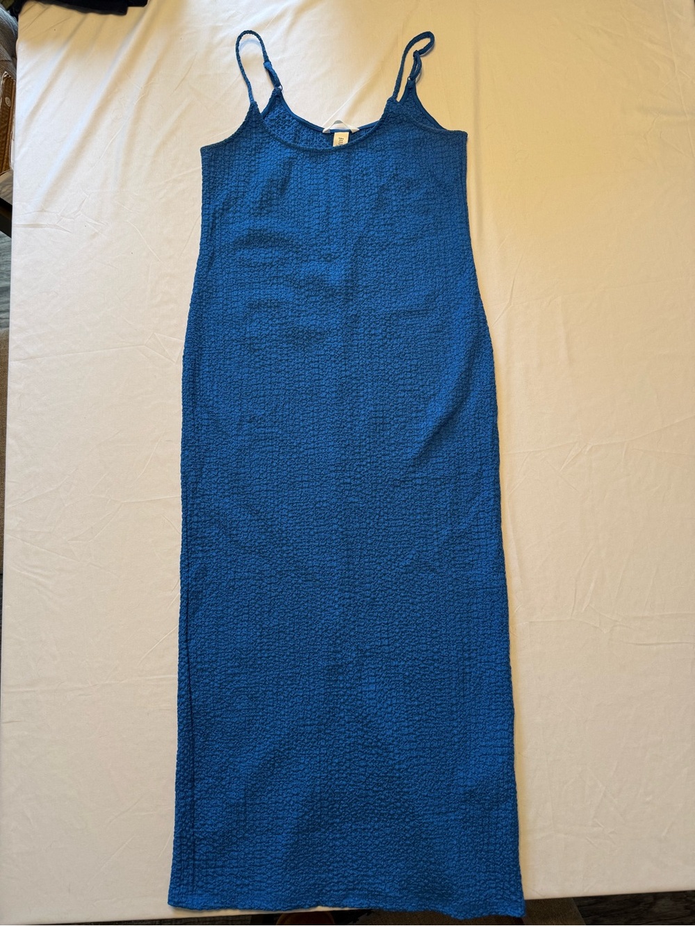 H&M Royal Blue Textured Spaghetti-Strap Maxi Dress